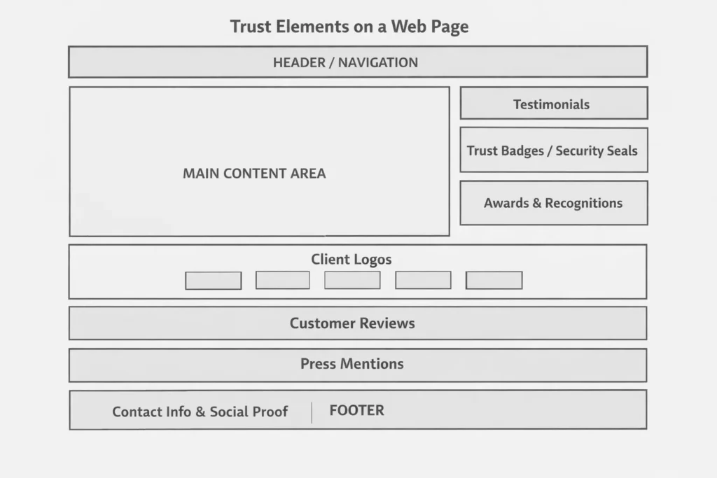 Placement of landing page trust blocks to convert cold traffic.