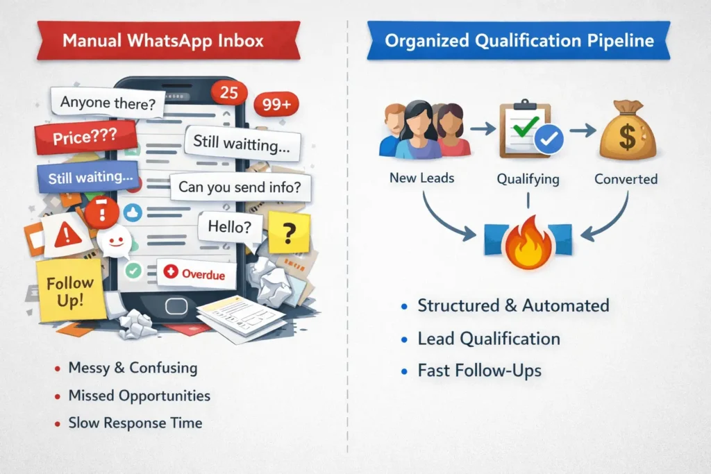 Understanding how to qualify leads on WhatsApp before handing them to sales.